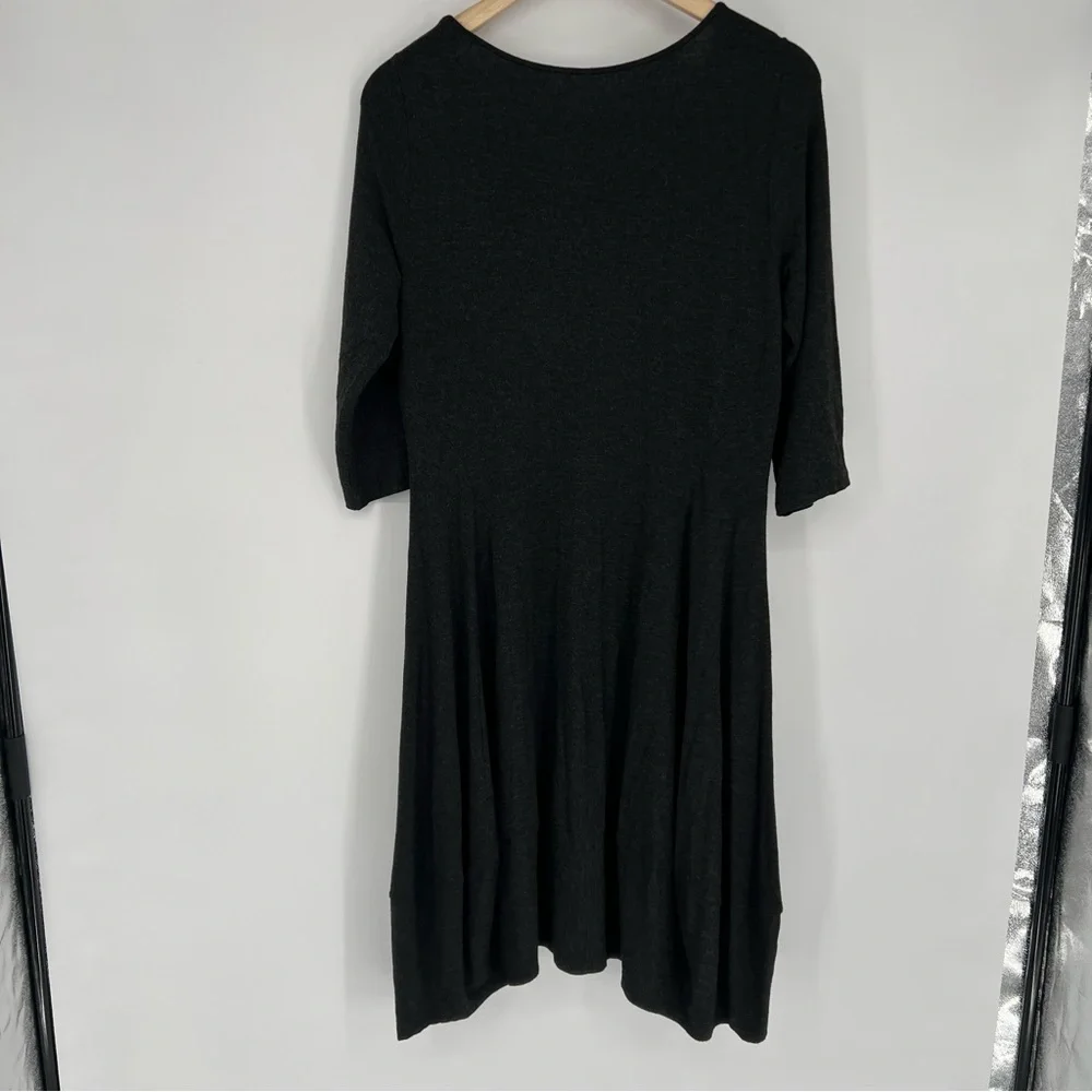 Eileen Fisher Jersey 3/4‎ Sleeve Charcoal Gray Dress Medium